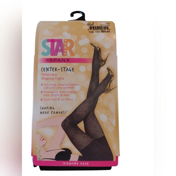 SPANX STAR POWER DIAMOND DAZE PATTERNED SHAPING TIGHTS Size D BACKDROP BLACK - Picture 2 of 3